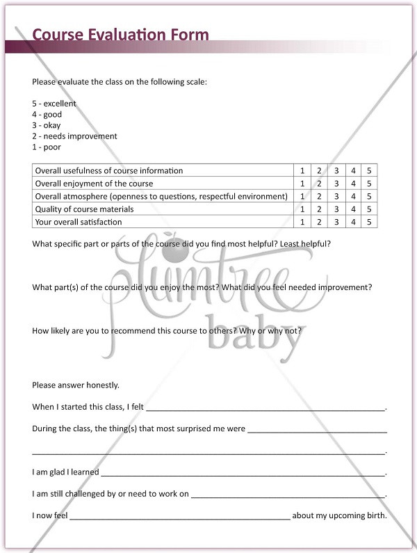 Printable Childbirth Class Evaluation Form Printable Forms Free Online